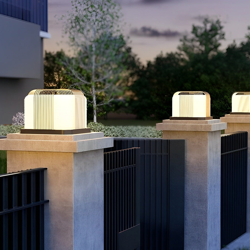 Modern Square LED Outdoor Post Light - Stainless Steel & PE Shade