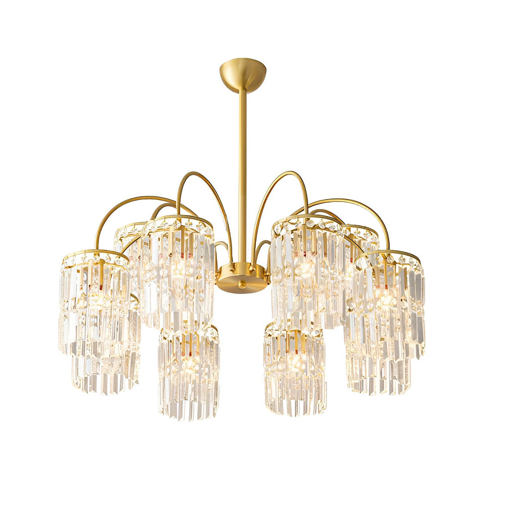 Crystal Shade Post-Modern Chandelier with Curved Arms - Gold Finish