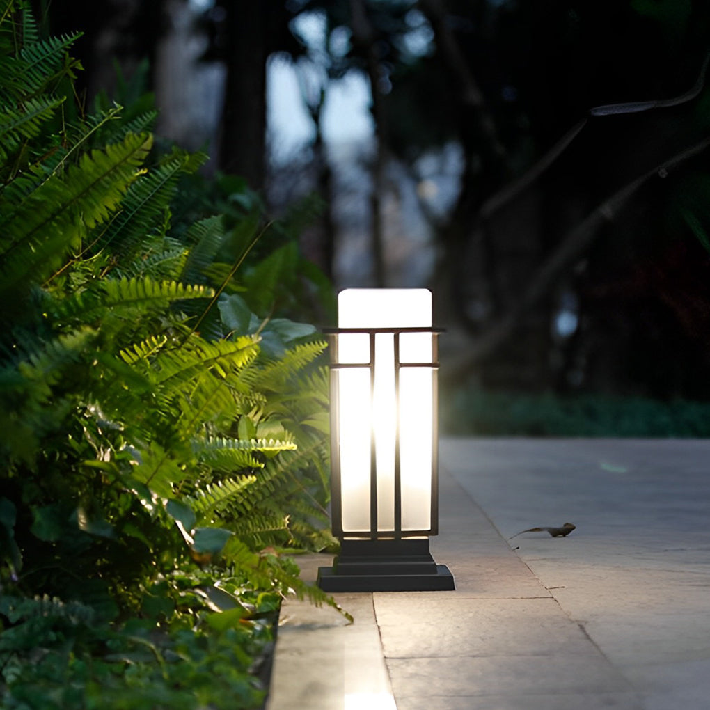 Black Aluminum Frosted Glass Path Lights Waterproof Outdoor Bollard