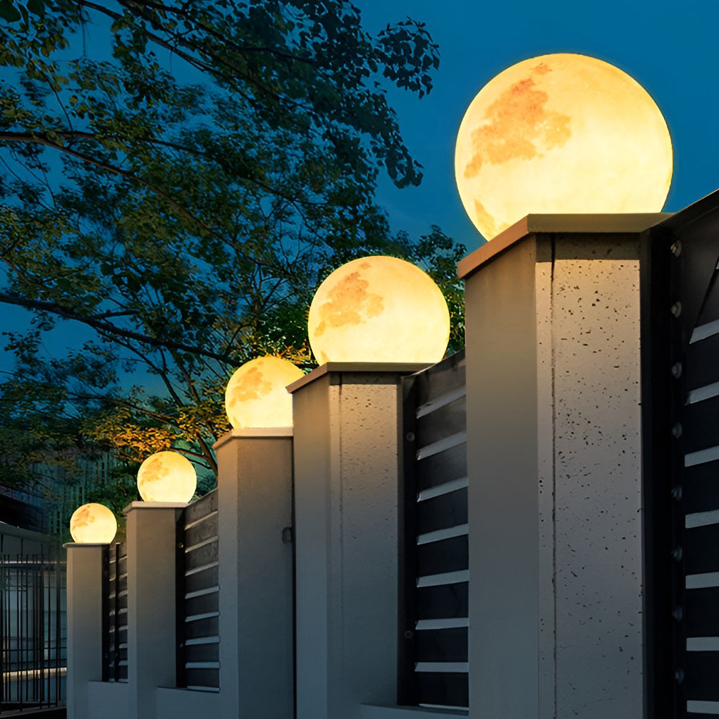 Moon Waterproof LED Solar Post Cap Light - Modern Outdoor Pillar