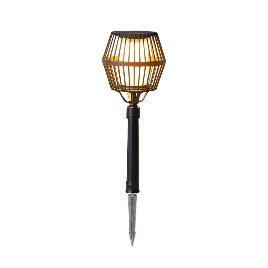 Matte Black Solar Caged Lantern - Modern Outdoor Landscape Light