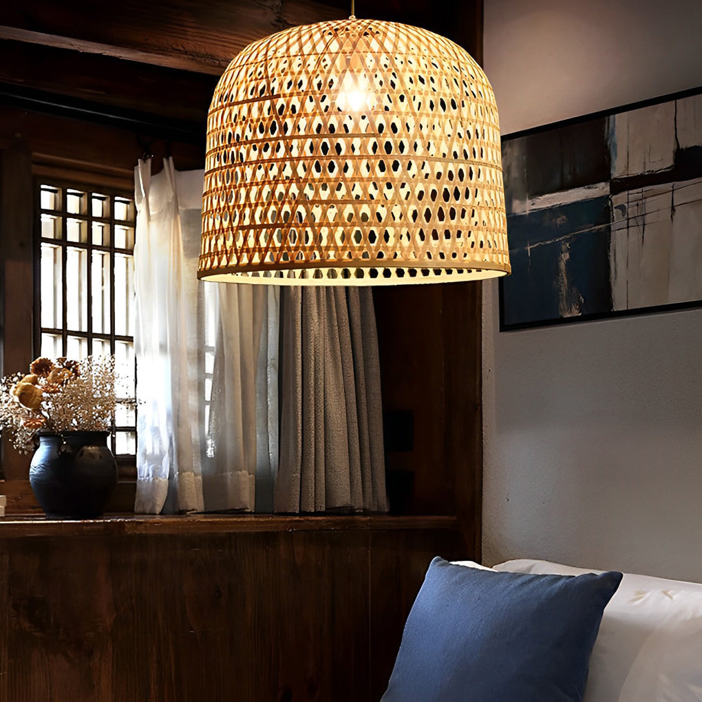 Hand-Woven Bamboo Pendant Light - Natural Round Ceiling Fixture