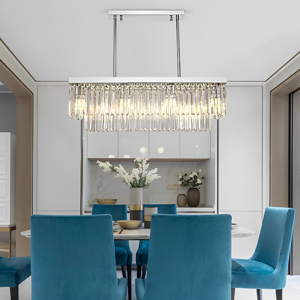 Rectangular Crystal Metal Chandelier with 3-Step Dimming