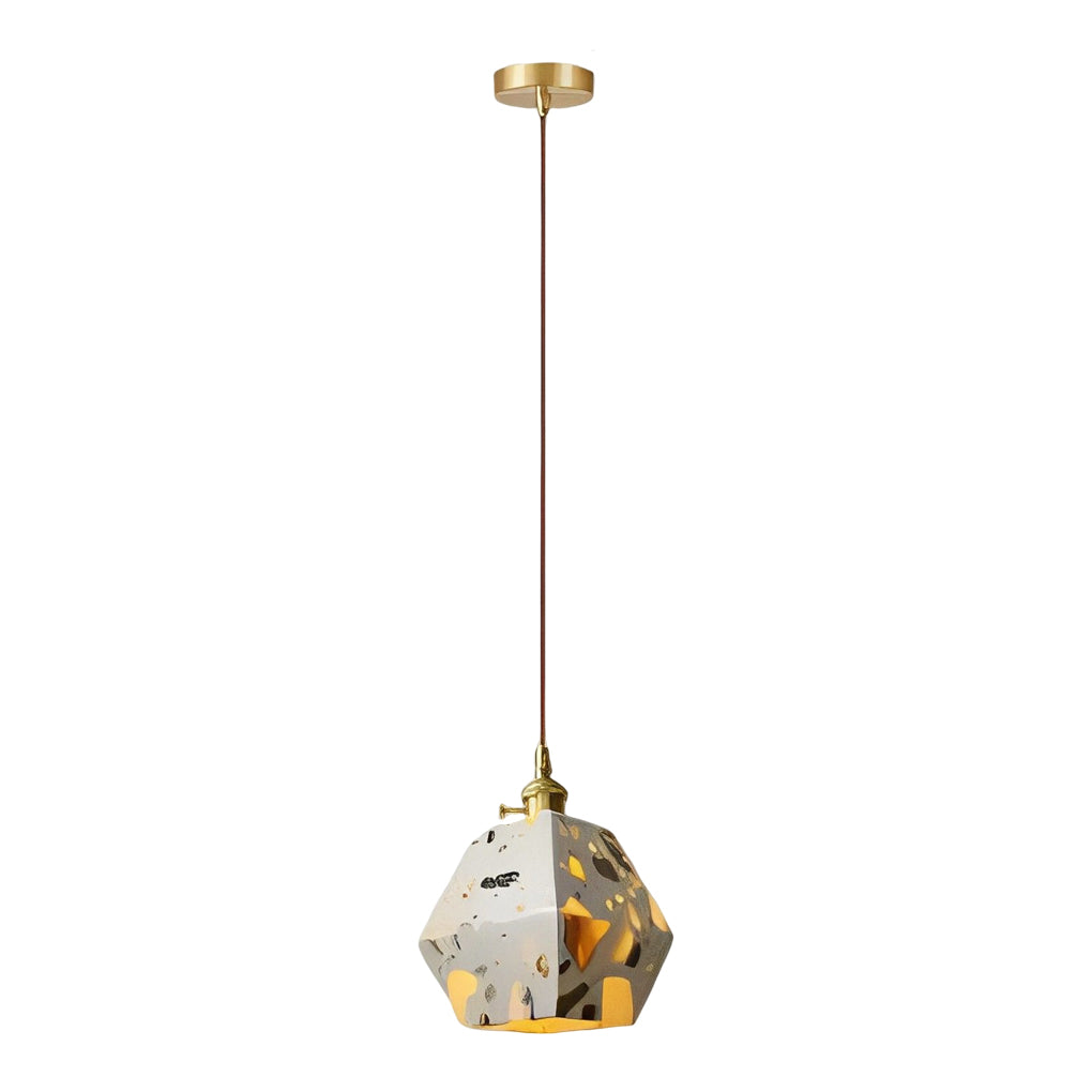 Modern Terrazzo Concrete Pendant Light with Copper Accent