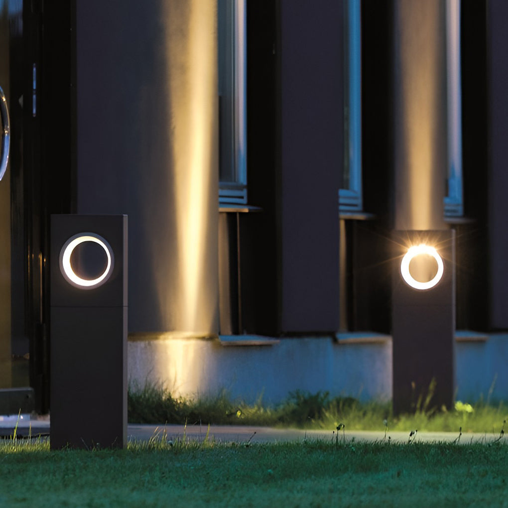 Modern Black Aluminum Outdoor Pathway Bollard Light with Round Top