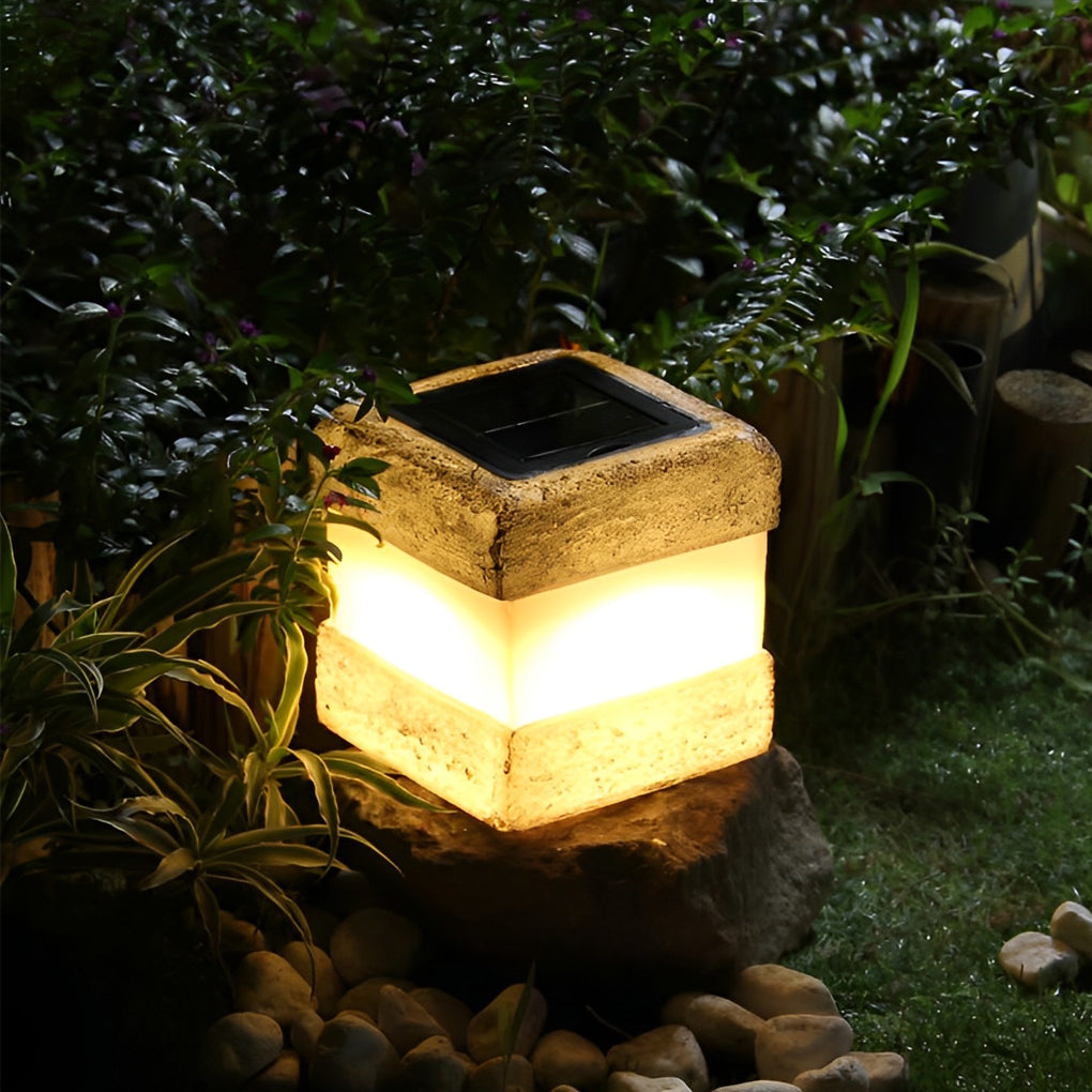 Modern Square Resin Solar LED Garden Lamp - Waterproof Outdoor Light