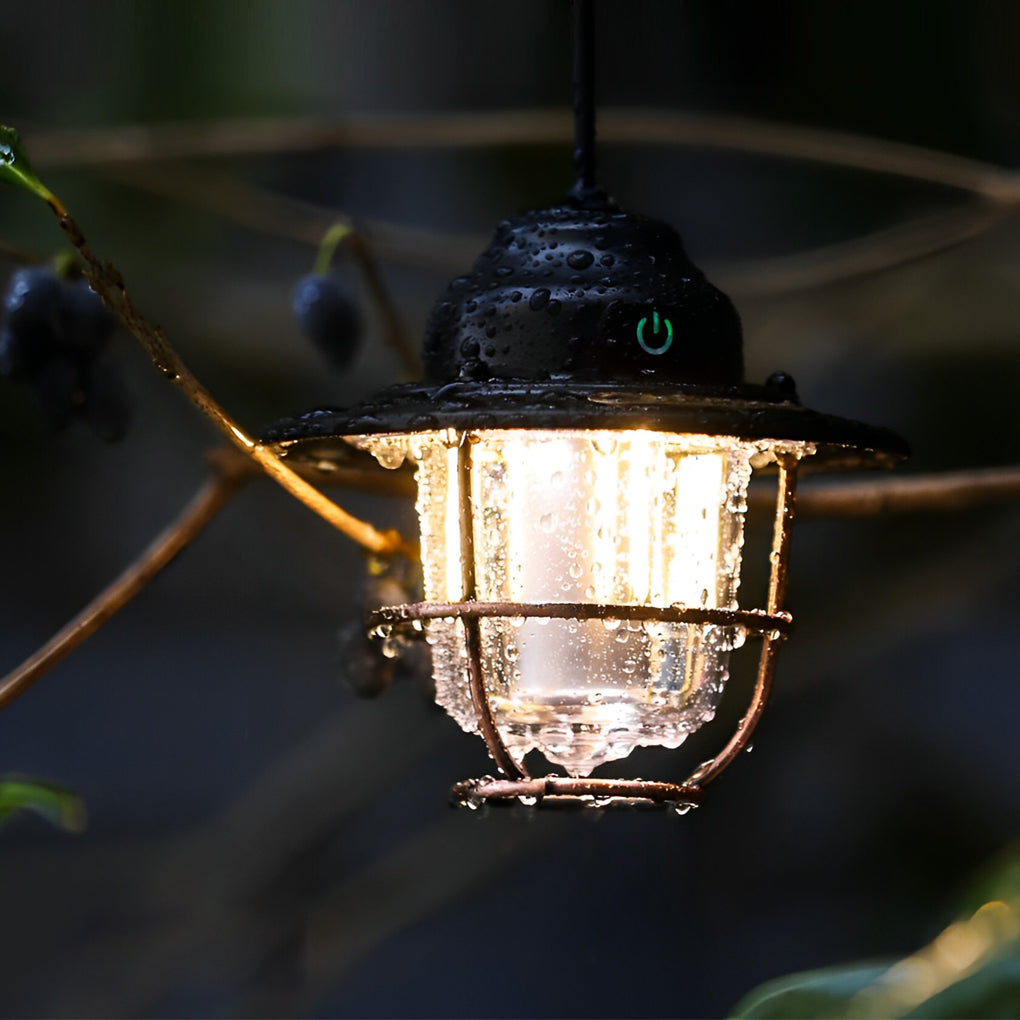 Retro LED Rechargeable Outdoor Camping Lantern with USB Charging