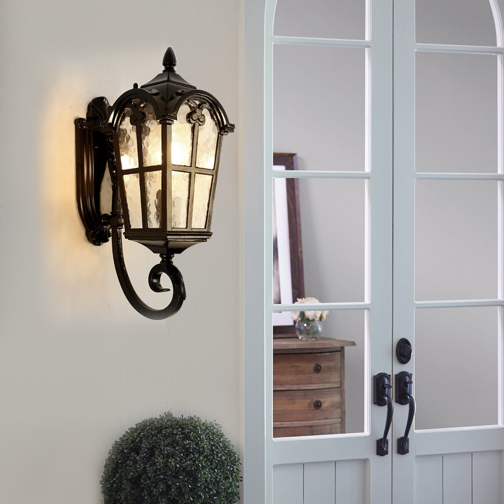 Vintage Black Lantern Outdoor Wall Light | Aluminum & Glass
