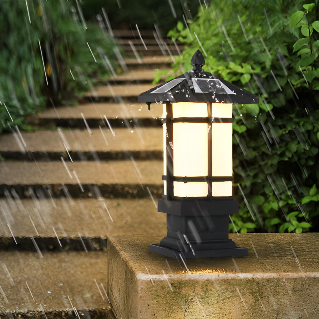 Modern Black Solar Outdoor Post Light with Remote Dimming