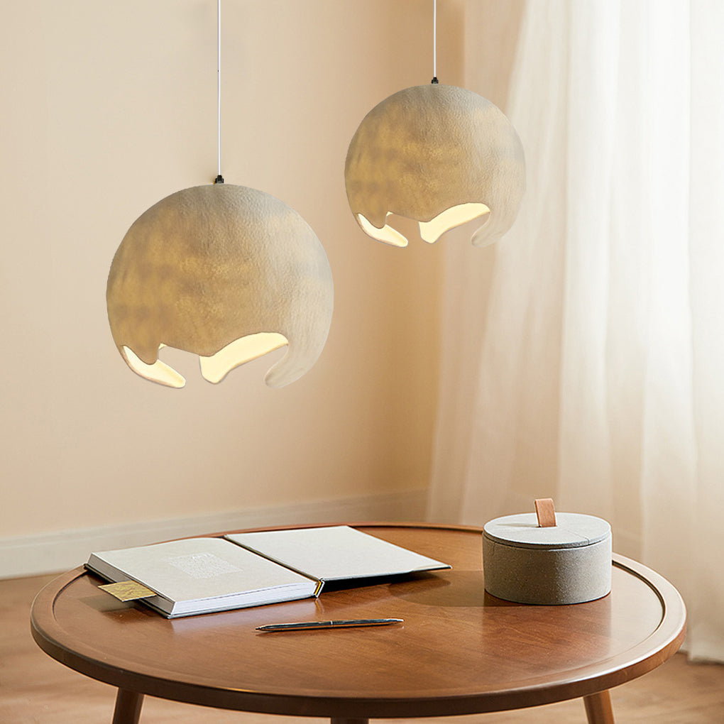 Modern Irregular Ball Pendant Light - Creamy White Resin & Iron