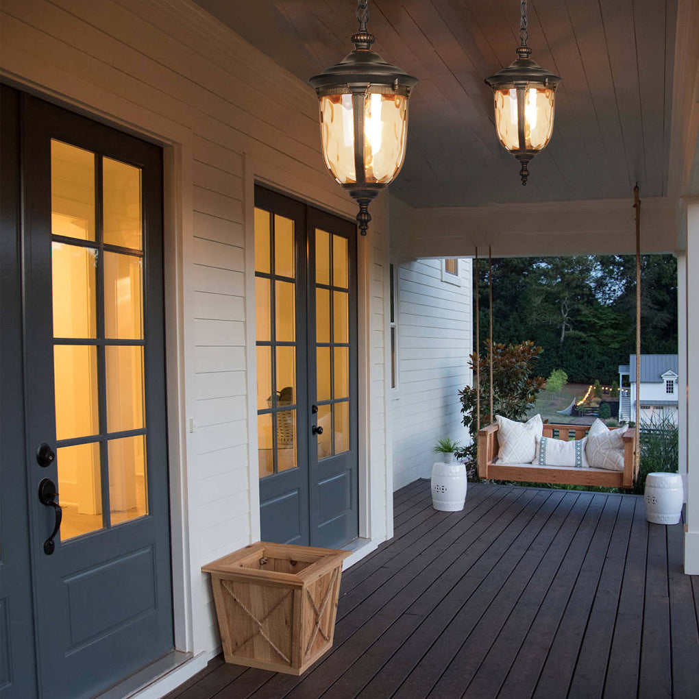 Waterproof Glass Outdoor Pendant Light Black Modern Industrial