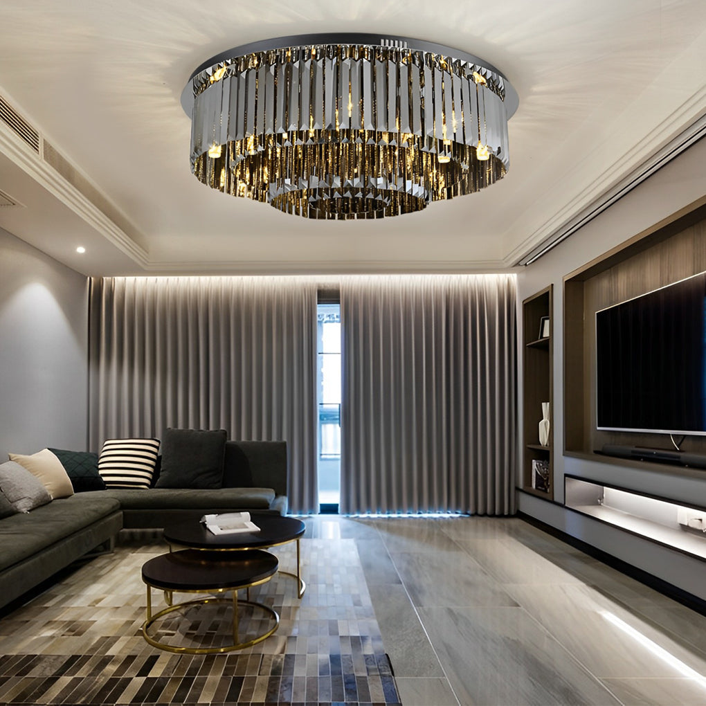 Modern Smoky Gray Crystal Flush Mount Ceiling Light with Dimming