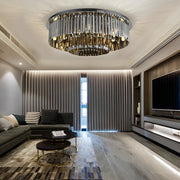 Modern Smoky Gray Crystal Flush Mount Ceiling Light with Dimming