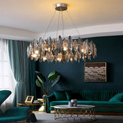 Modern Crystal Chandelier with Smoke Gray Oval Shades