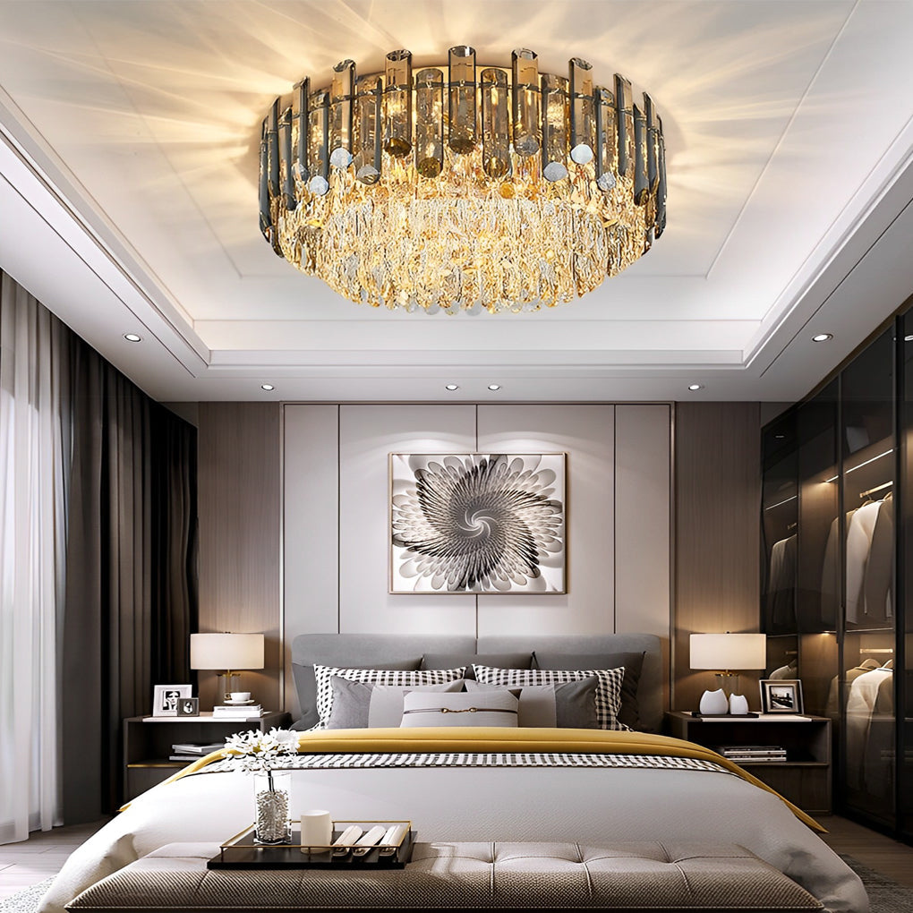 Round Crystal Flush Mount Ceiling Light with 3-Step Dimming