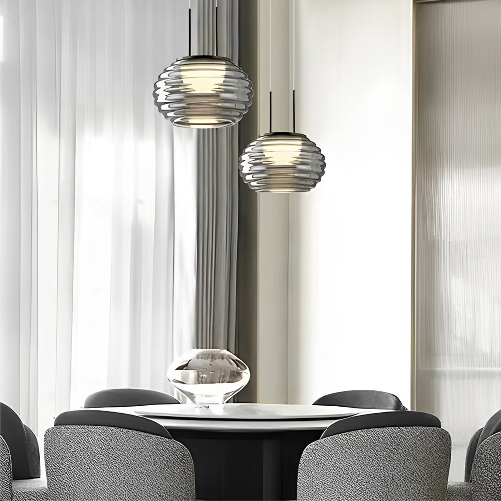Smoke Gray Glass Ball Pendant Light Modern LED Island Lighting