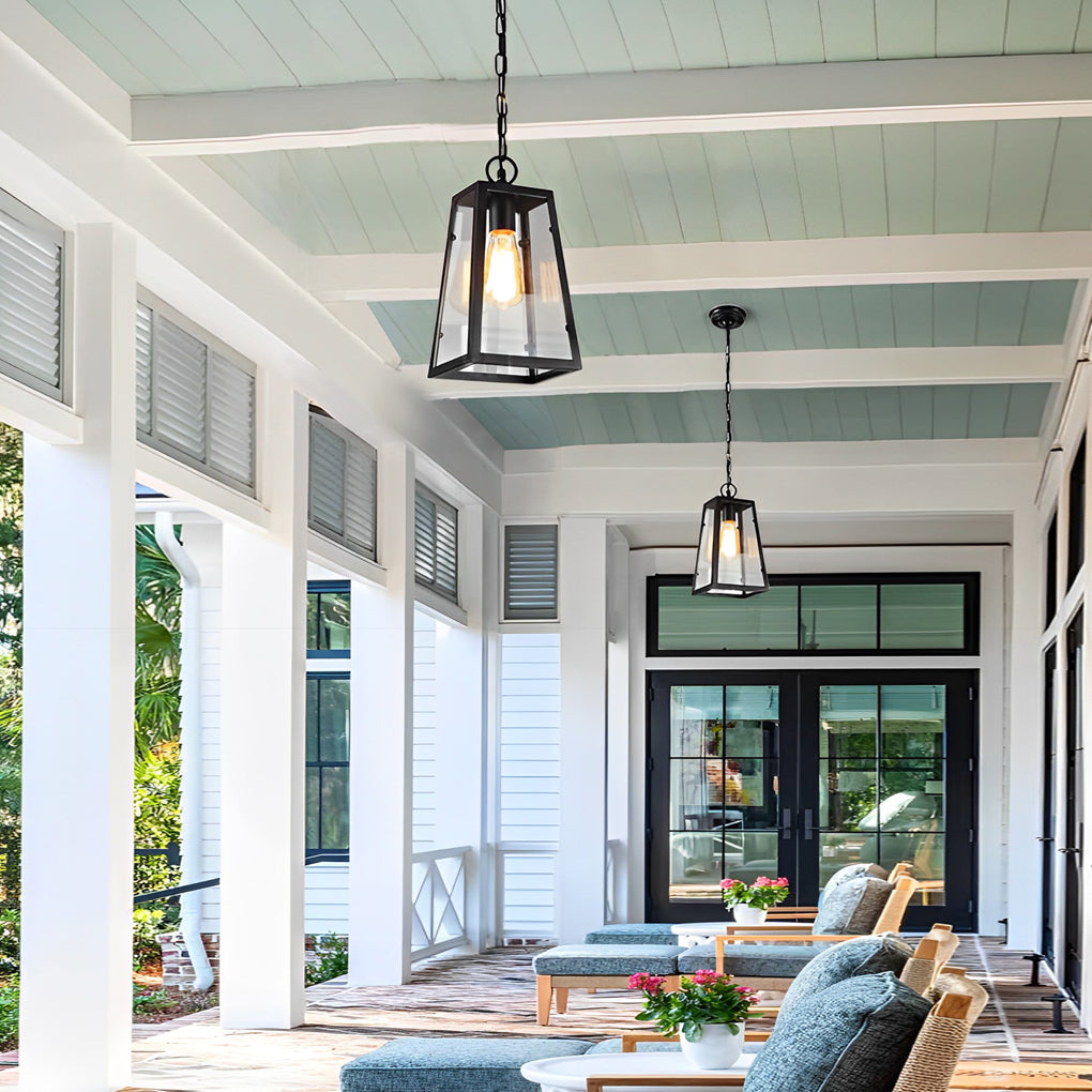 Waterproof Iron Glass Outdoor Pendant Light - Modern Black 6W LED