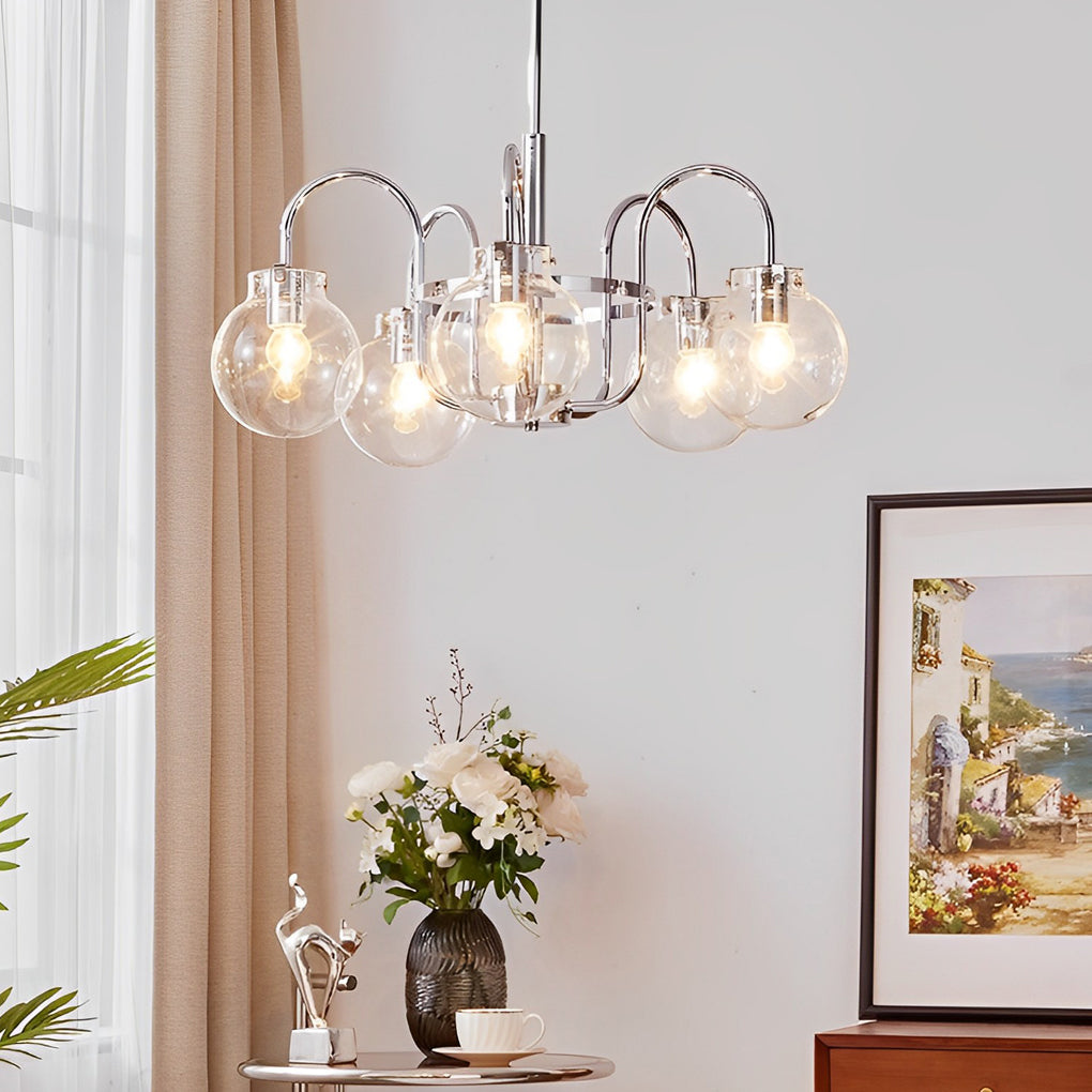 Glass Ball Curved Arm Chandelier - Modern Nordic Pendant Light