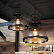 Industrial Glass Bowl Pendant Light Black Iron Ceiling Lamp