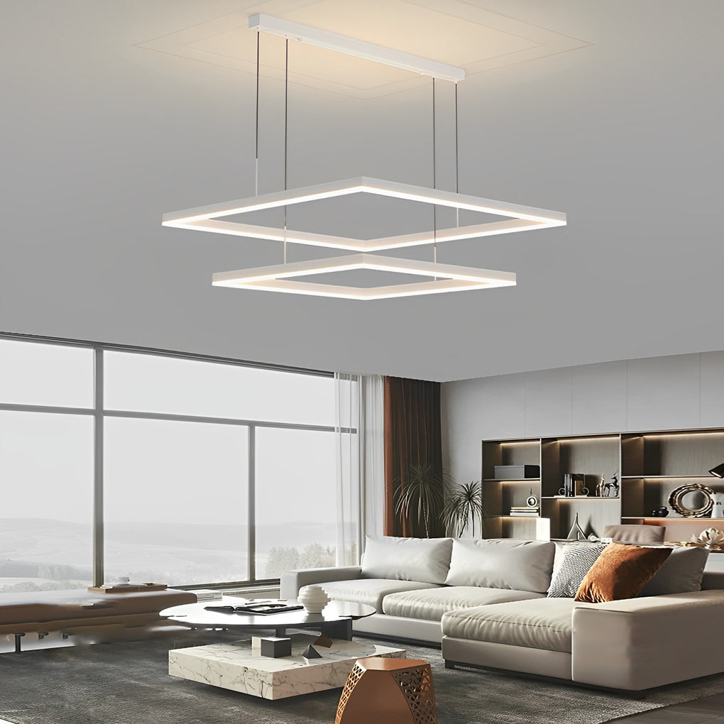 Modern White LED Square Ring Chandelier with 3-Step Dimming