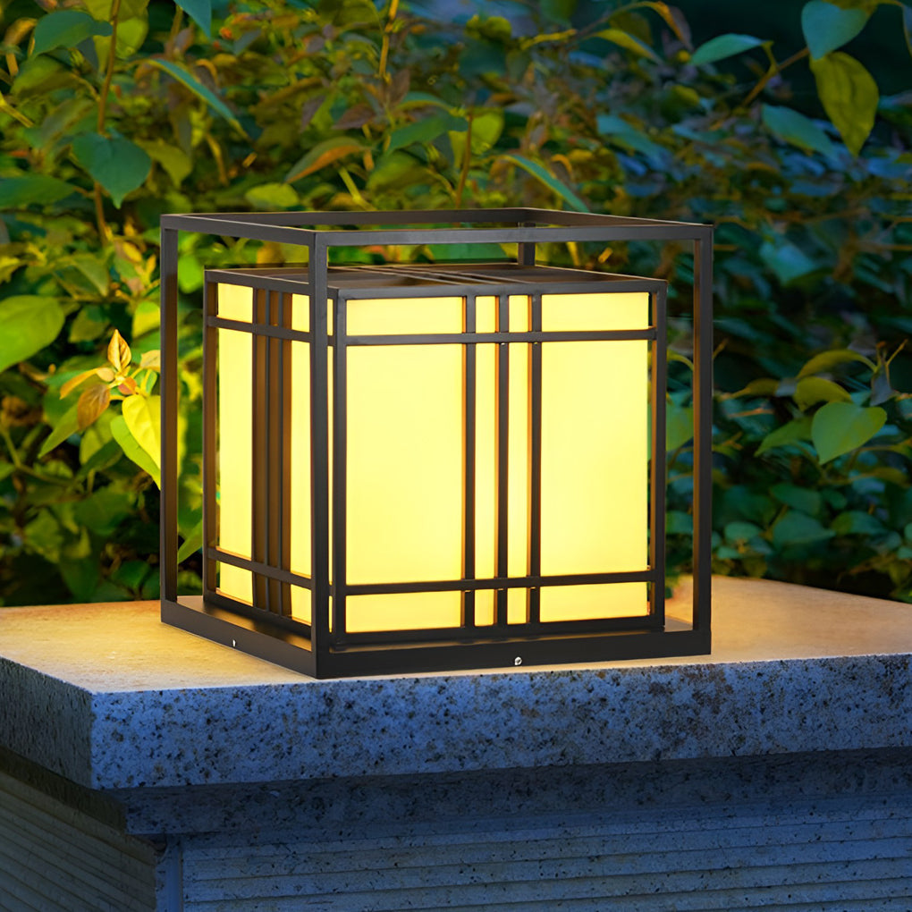 Modern Square LED Outdoor Post Cap Light - Waterproof Black