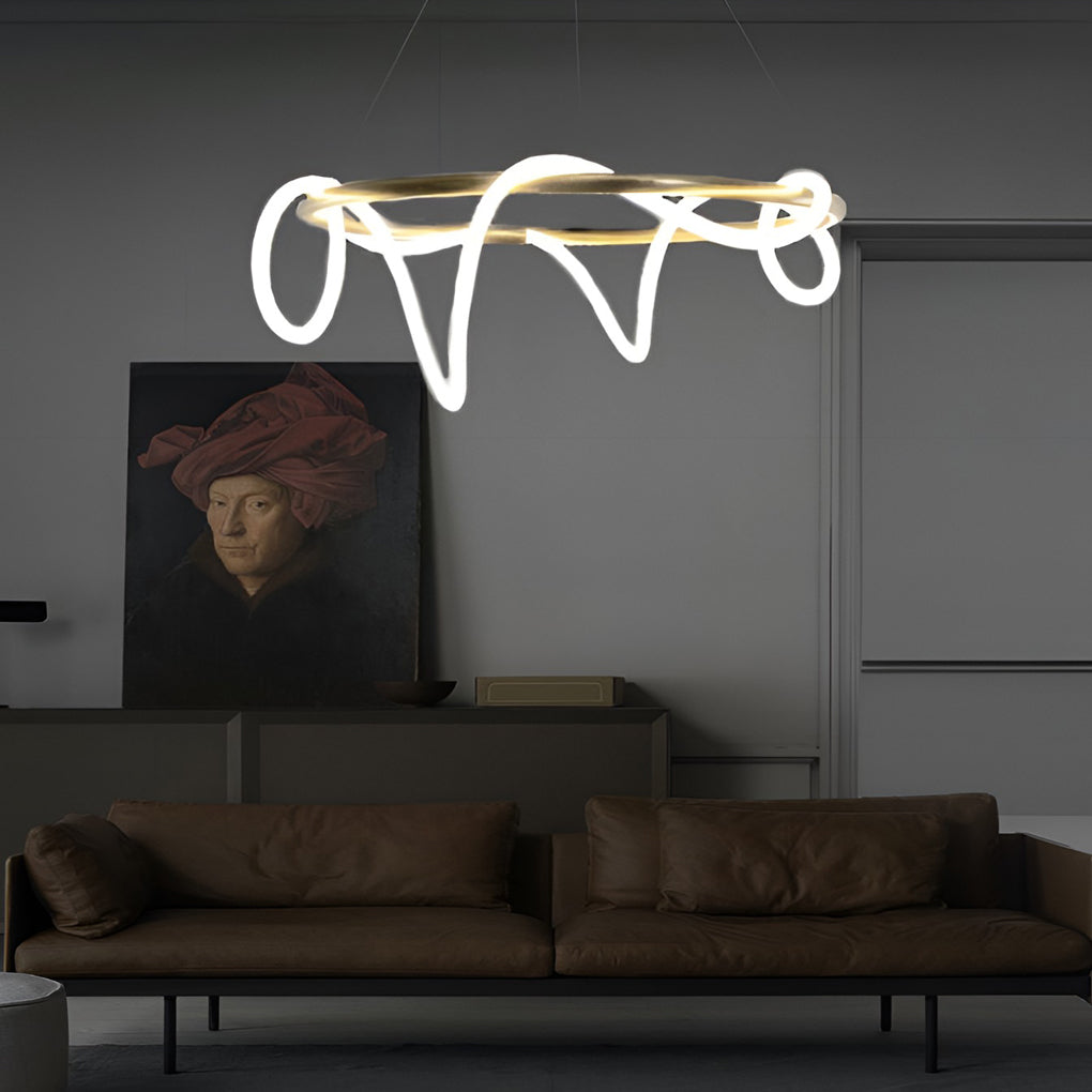 Modern LED Strip Chandelier - Gold Metal Adjustable Ceiling Light