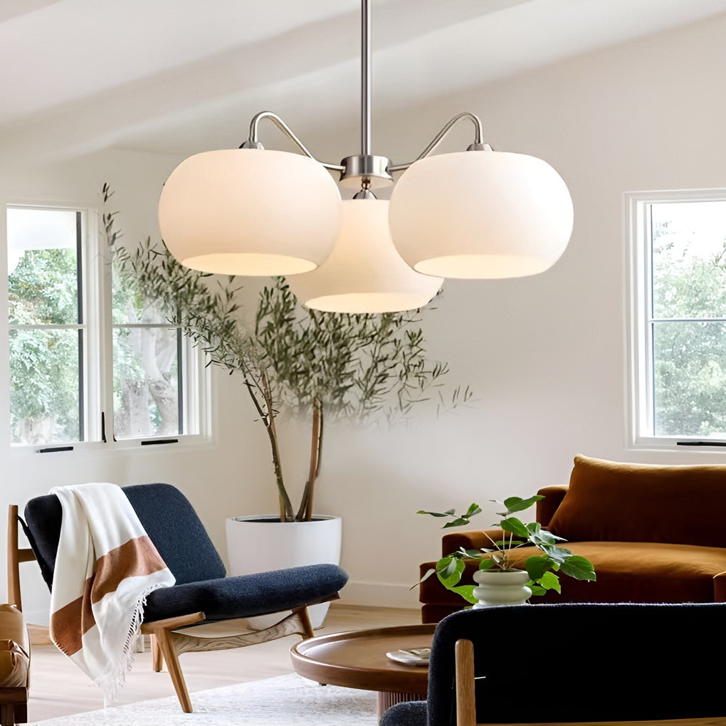 White Glass Vintage Chandelier 3-Light E27 Pendant Lamp