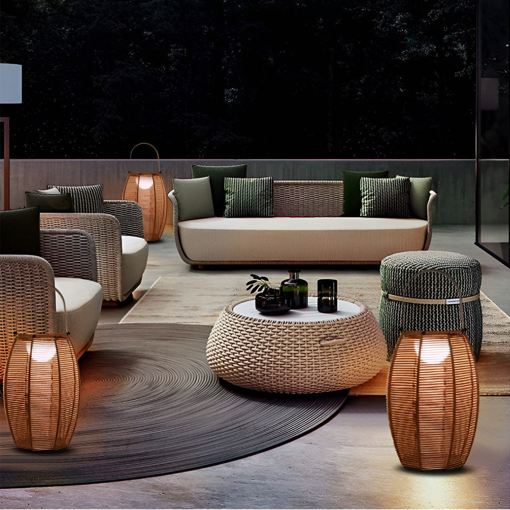 Solar Rattan Lantern Outdoor Floor Lamp with Motion Sensor IP65