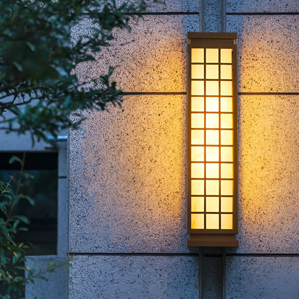 Rectangular Industrial Outdoor Wall Light with Marble Shade