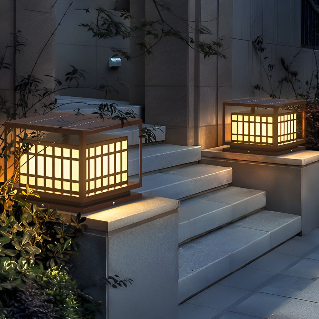 Modern Square LED Outdoor Post Light - Waterproof Brown Pillar