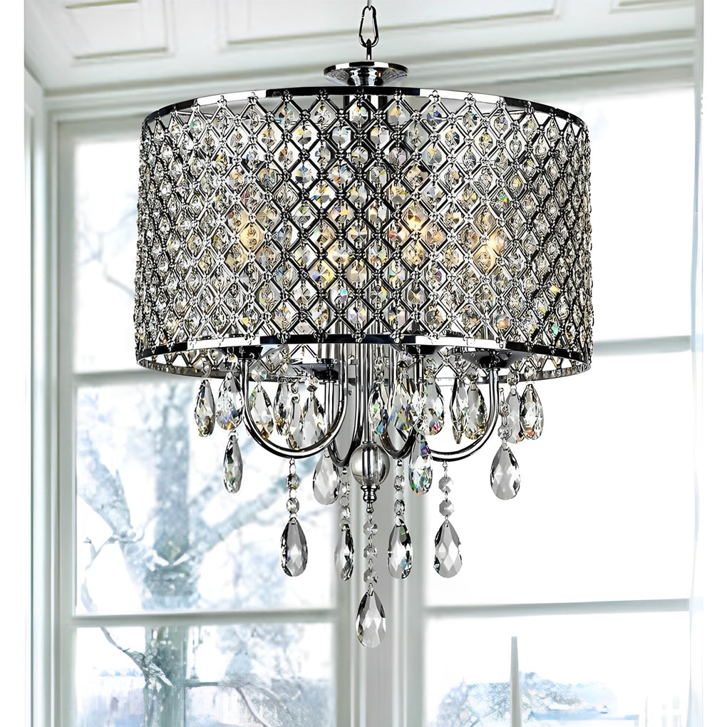 Crystal Metal Chandelier 4-Light Industrial Pendant Lighting