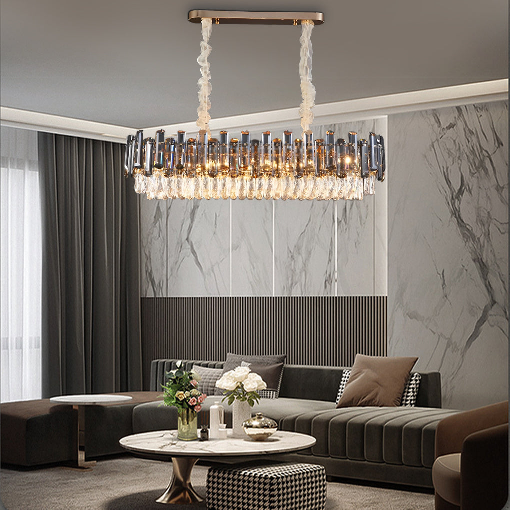 Multi-Layer Crystal Chandelier Modern Round Oval Metal Frame