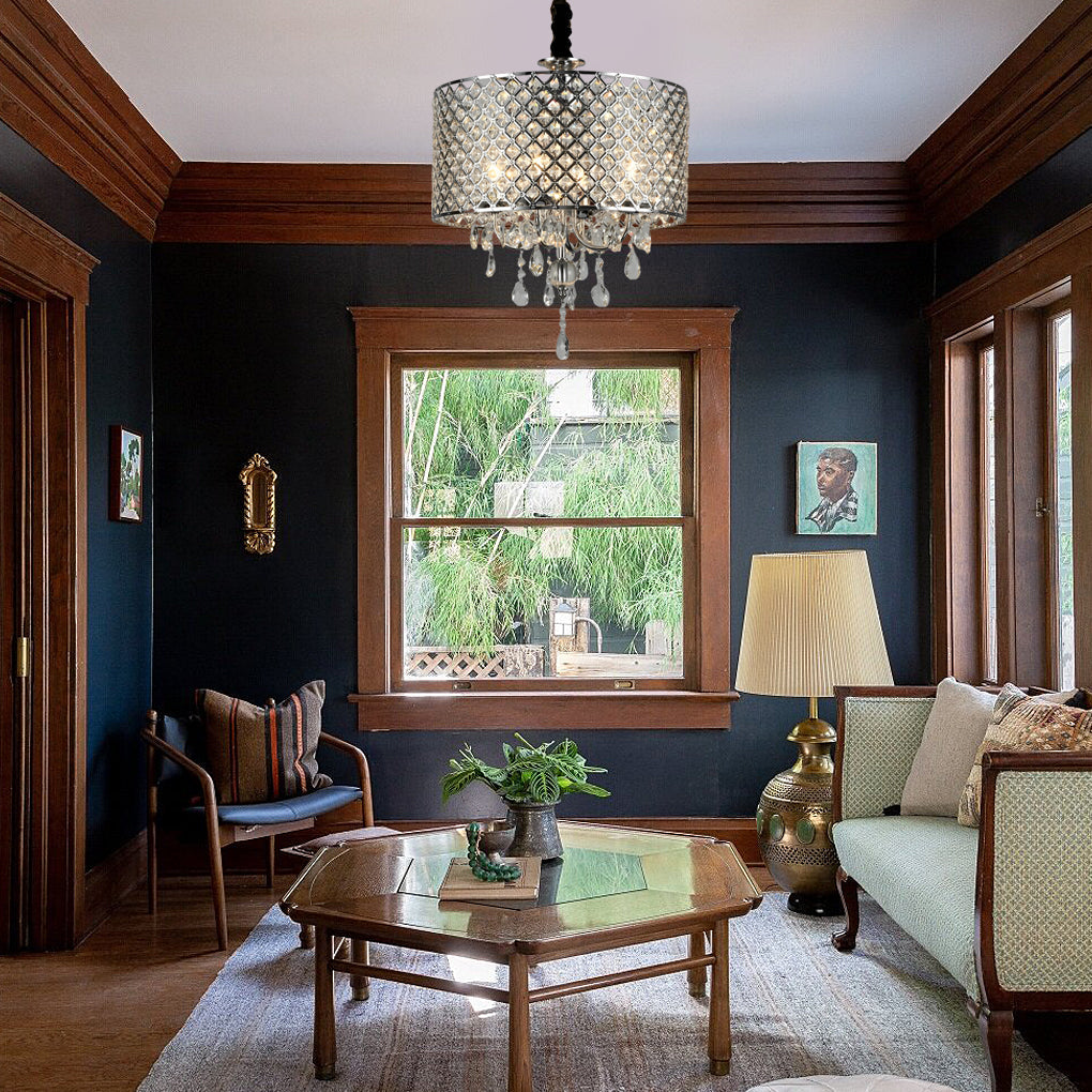 Crystal Iron Chandelier Mid-Century Modern Pendant Light