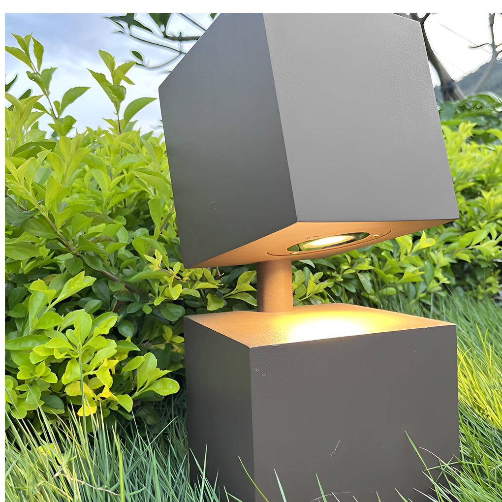 Modern Black Geometric Solar Lawn Light with LED Illumination