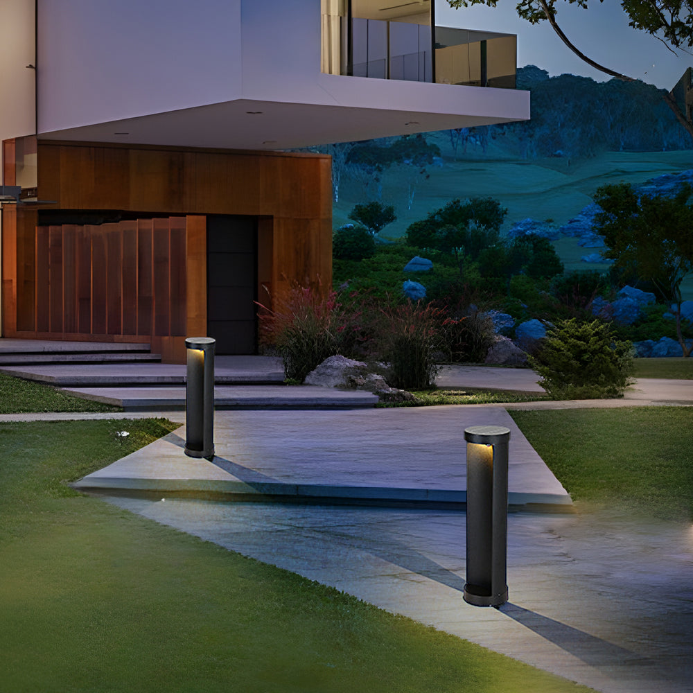 Modern Cylinder Lawn Lamp - LED Solar & Hardwired Outdoor Light