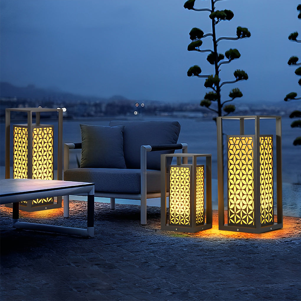 Floral Pattern LED Lawn Lamp Modern Pathway Light Black