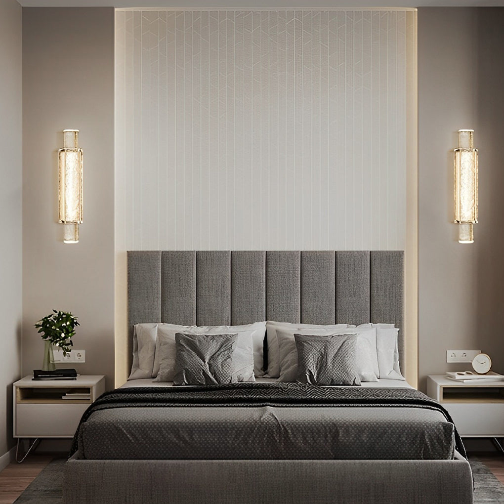 Modern Crystal Glass Wall Sconce with LED – Electroplated Gold Finish