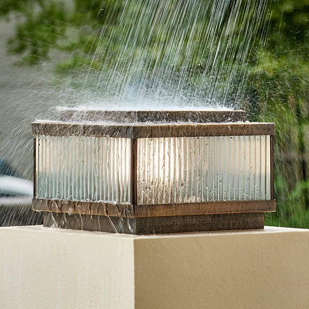 Modern Solar Fence Post Light - Copper & Glass Outdoor Lighting