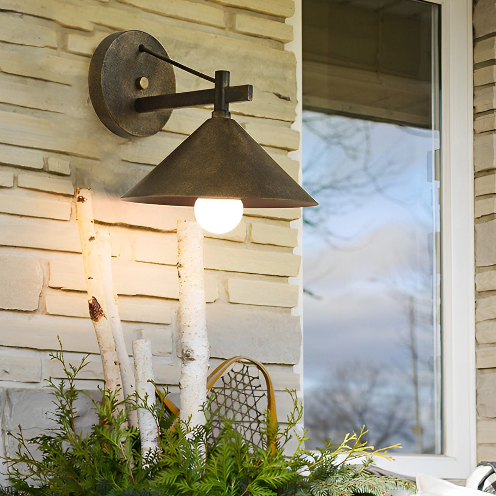Industrial Conical Outdoor Wall Sconce - Waterproof Metal Lighting