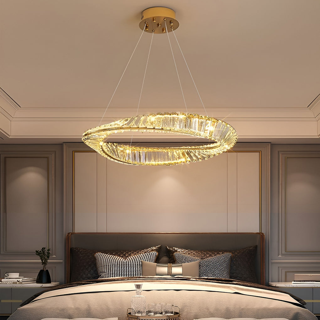 Modern Ring Crystal Chandelier with Stepless Dimming - Gold Finish