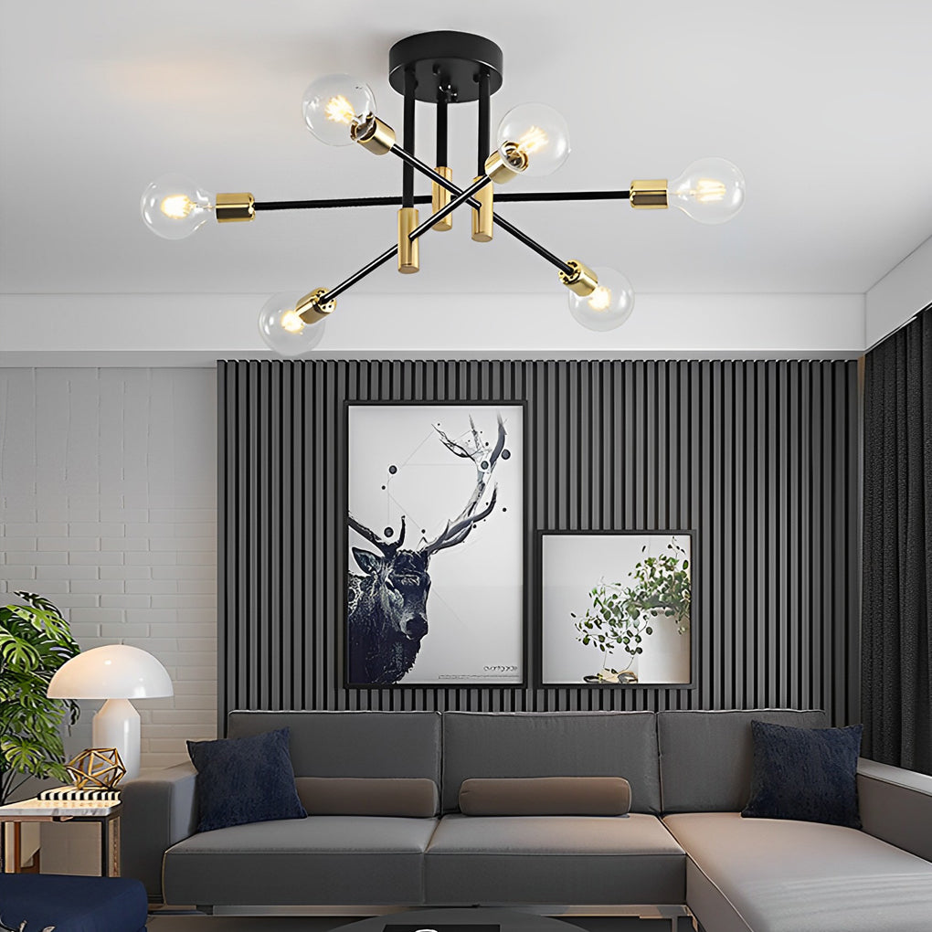 6-Light Sputnik Semi-Flush Mount Ceiling Light with Glass Shades