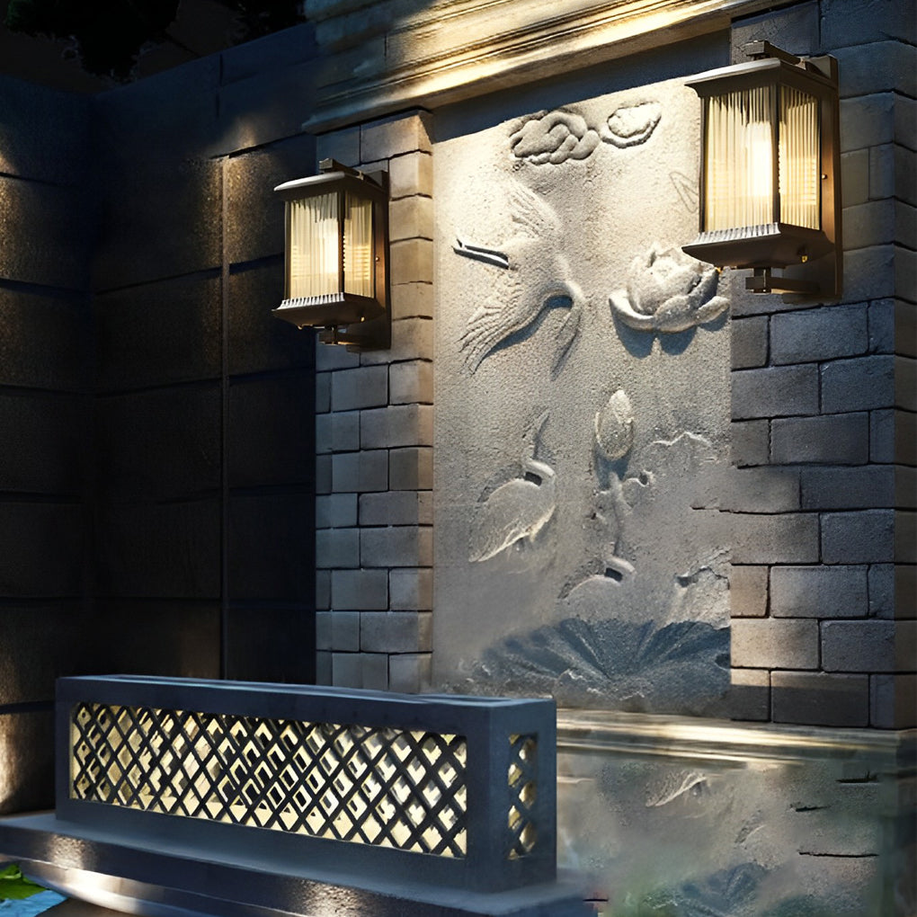 Retro Glass Shade Outdoor Waterproof Wall Light - Brown Aluminum