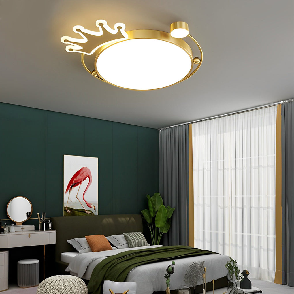 Round Crown Pattern Flush Mount Ceiling Light – Copper & Acrylic