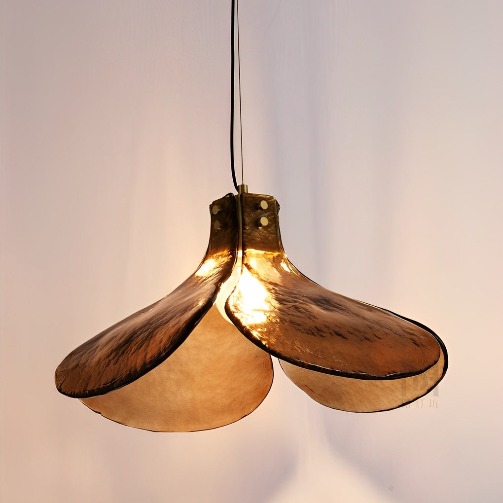 Four-Petal Glass Pendant Light | Amber Brown Modern Chandelier