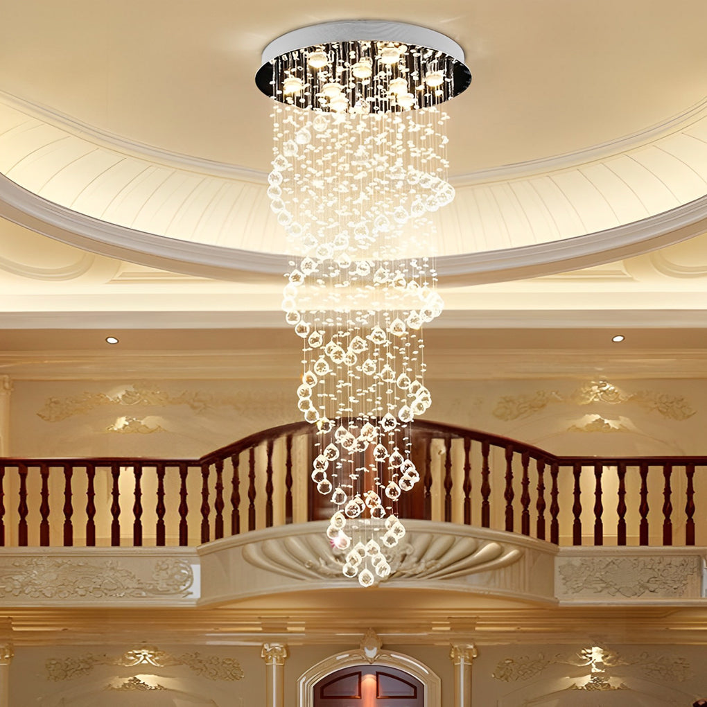 Double Spiral Crystal LED Staircase Chandelier with 3-Step Dimming