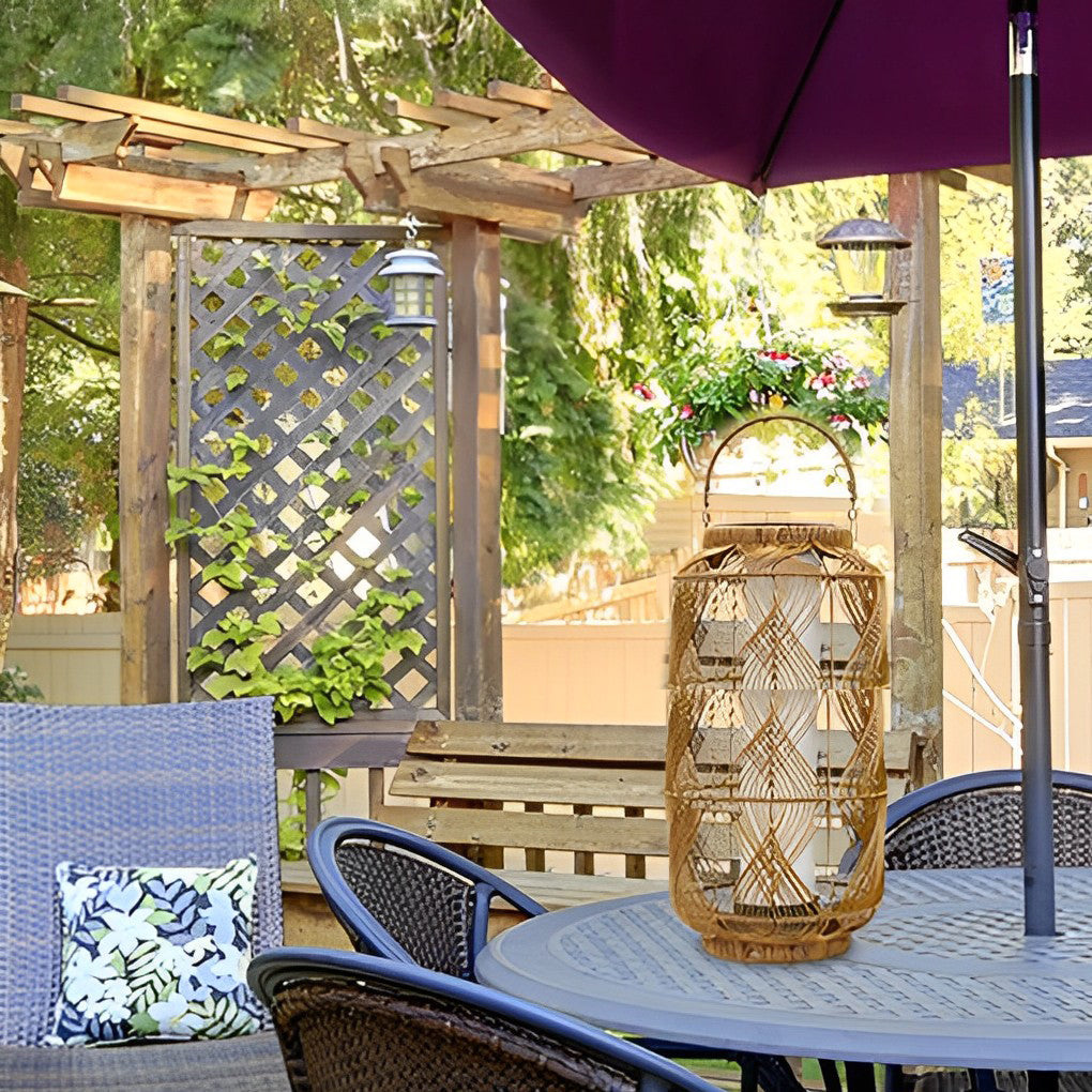 Rattan Solar Floor Lamp with Portable Handle for Outdoor Garden