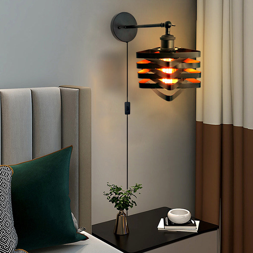 Adjustable Black Iron Swing Arm Wall Sconce with Plug