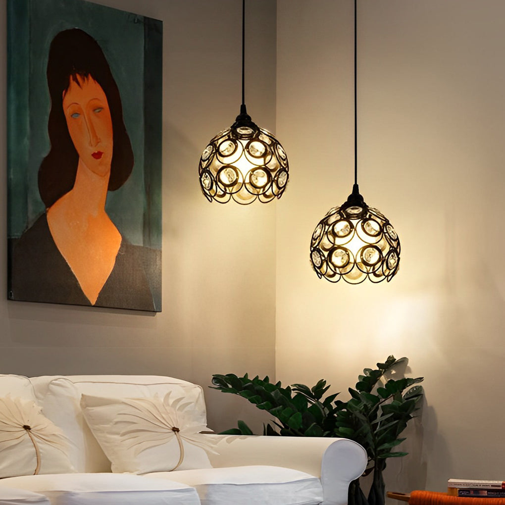 Industrial Cage Pendant Light with Button Switch Black Metal