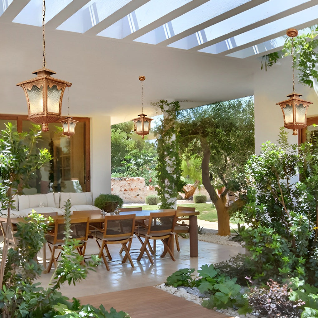 Waterproof Outdoor Pendant Light with Glass Shade & Aluminum Body