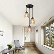 3-Light Adjustable Iron Cage Pendant Light Industrial Chandelier